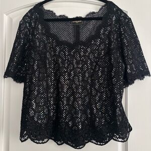 Black Lace Sequin Top